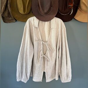 Future Collective target :: Linen cotton Tie Front Long Sleeve Blouse sz XL